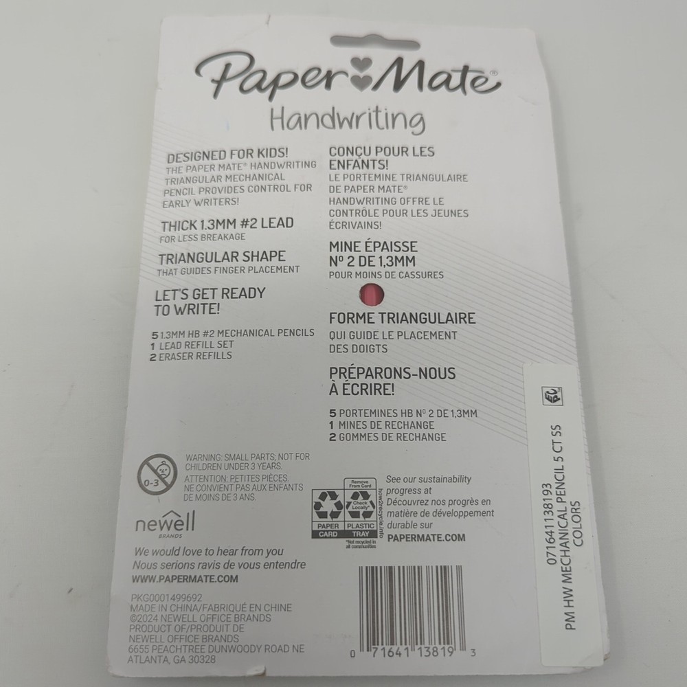 Paper Mate Handwriting Triangular Mechanical Pencil Set with Lead & Eraser 1.3mm