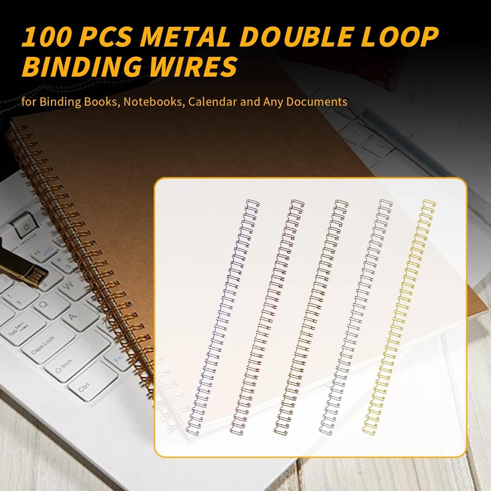 100 Pack Metal Twin Loop Binding Wire Coils, 32-Loop, 3/8" Mixing Color Doubl...
