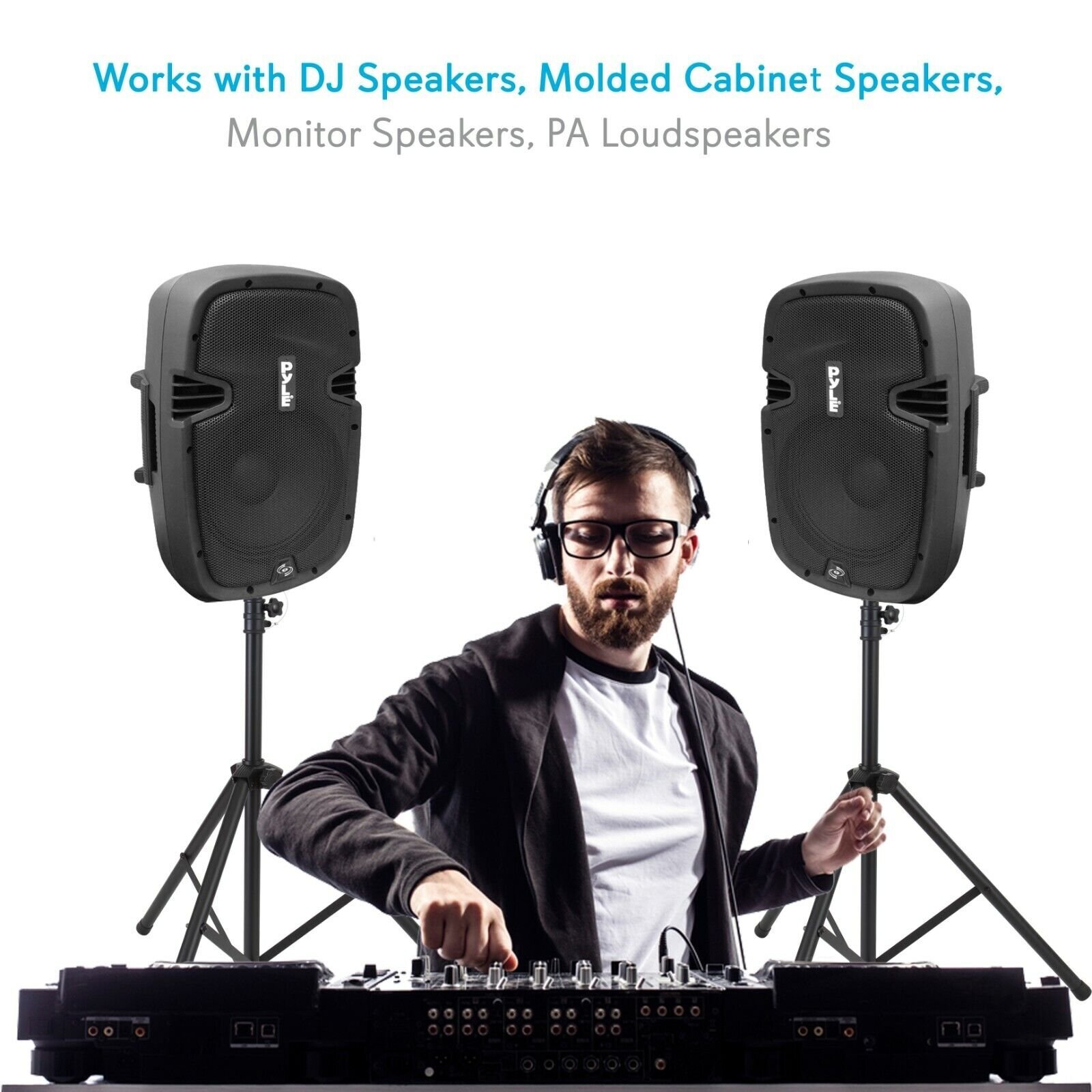 PYLE PMDK102 PRO DJ PA Speaker Monitor Pole Mount Stands w/ 1/4" Cable Kit