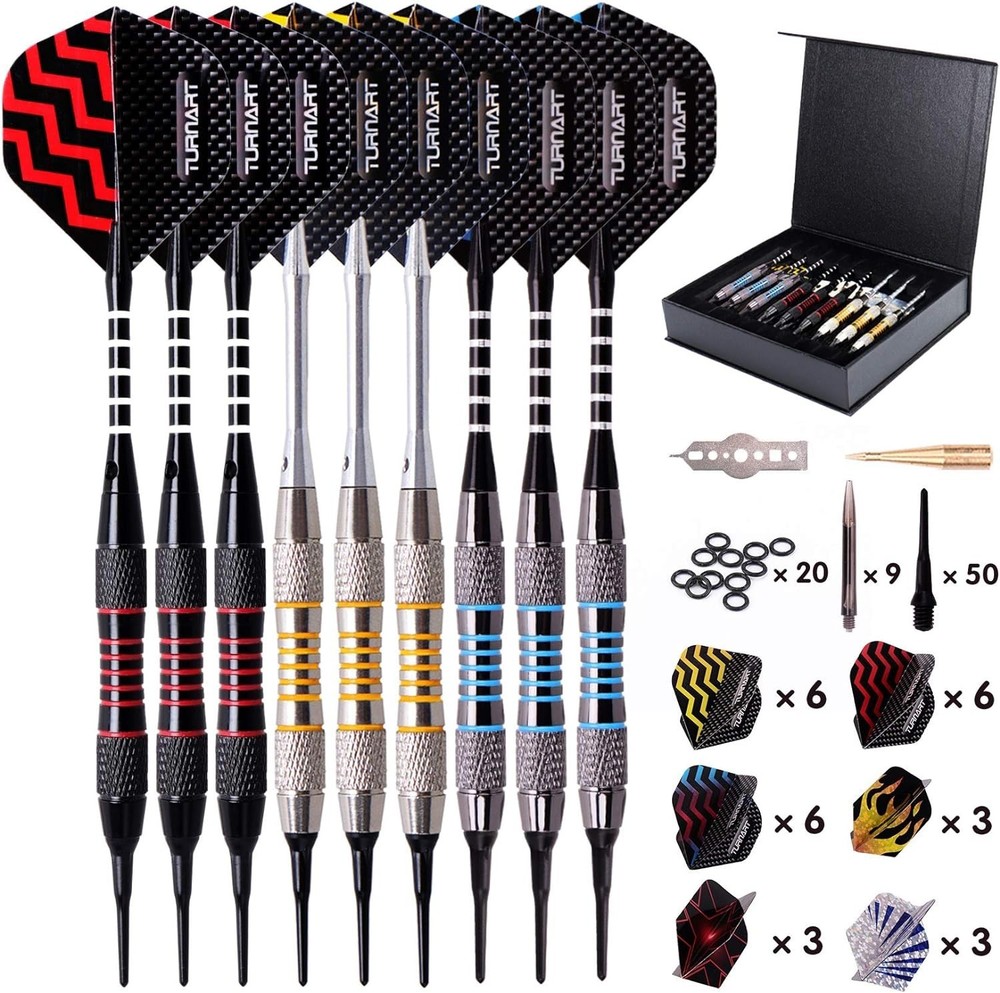 Professional Soft Tip Darts - 9 Pcs Set with Tool Kit & Case