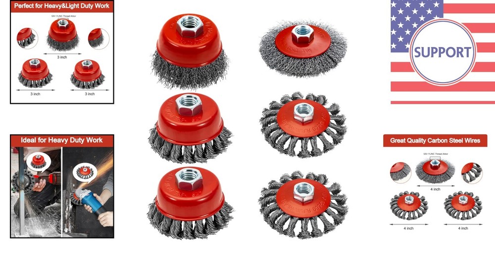 8-Piece Angle Grinder Wire Wheel Set - 4" & 3" Coarse Brushes for Rust Removal
