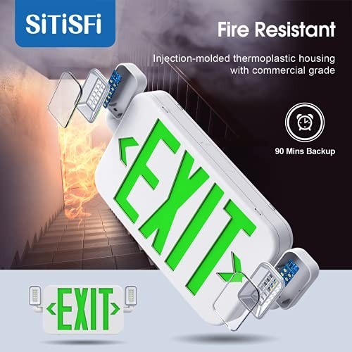 Emergency Exit Sign Light Combo with Adjustable Heads & Backup Battery - 2 Pack