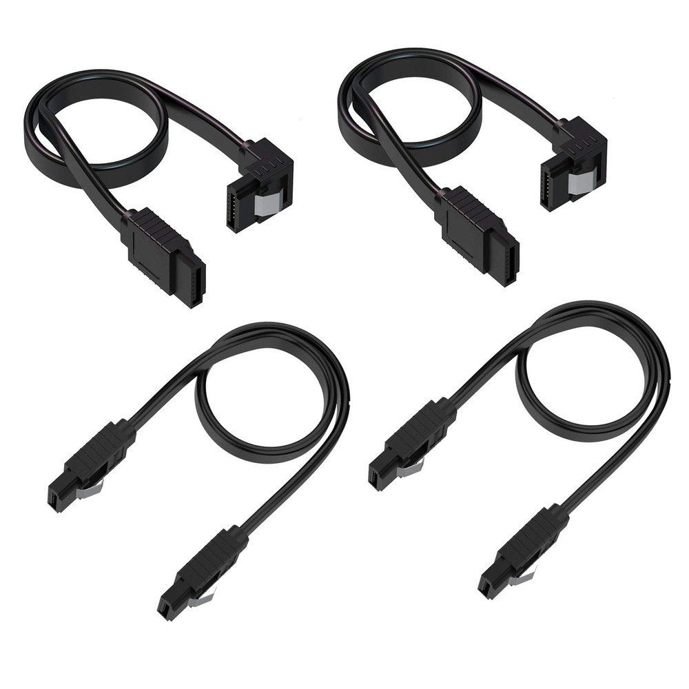 4 Pack SATA III 6Gbps Data Cable with Locking Latch, 2 Right Angle and 2 Stra...
