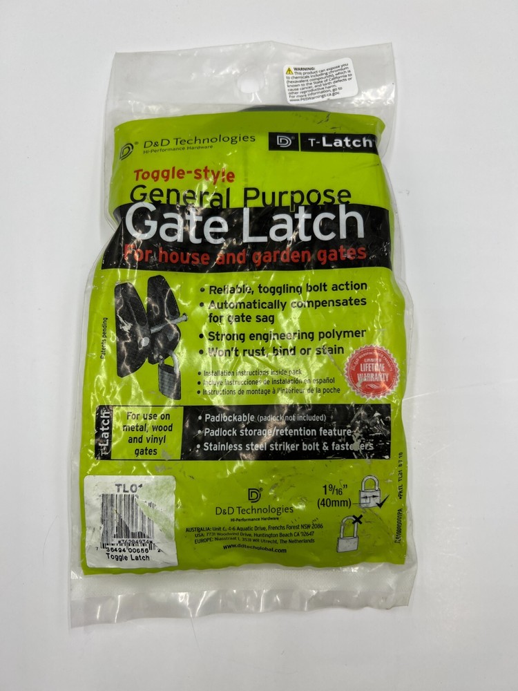 D&D Technologies TL01 T-Latch Action Gate Latch, Padlock Gravity Gate Latch