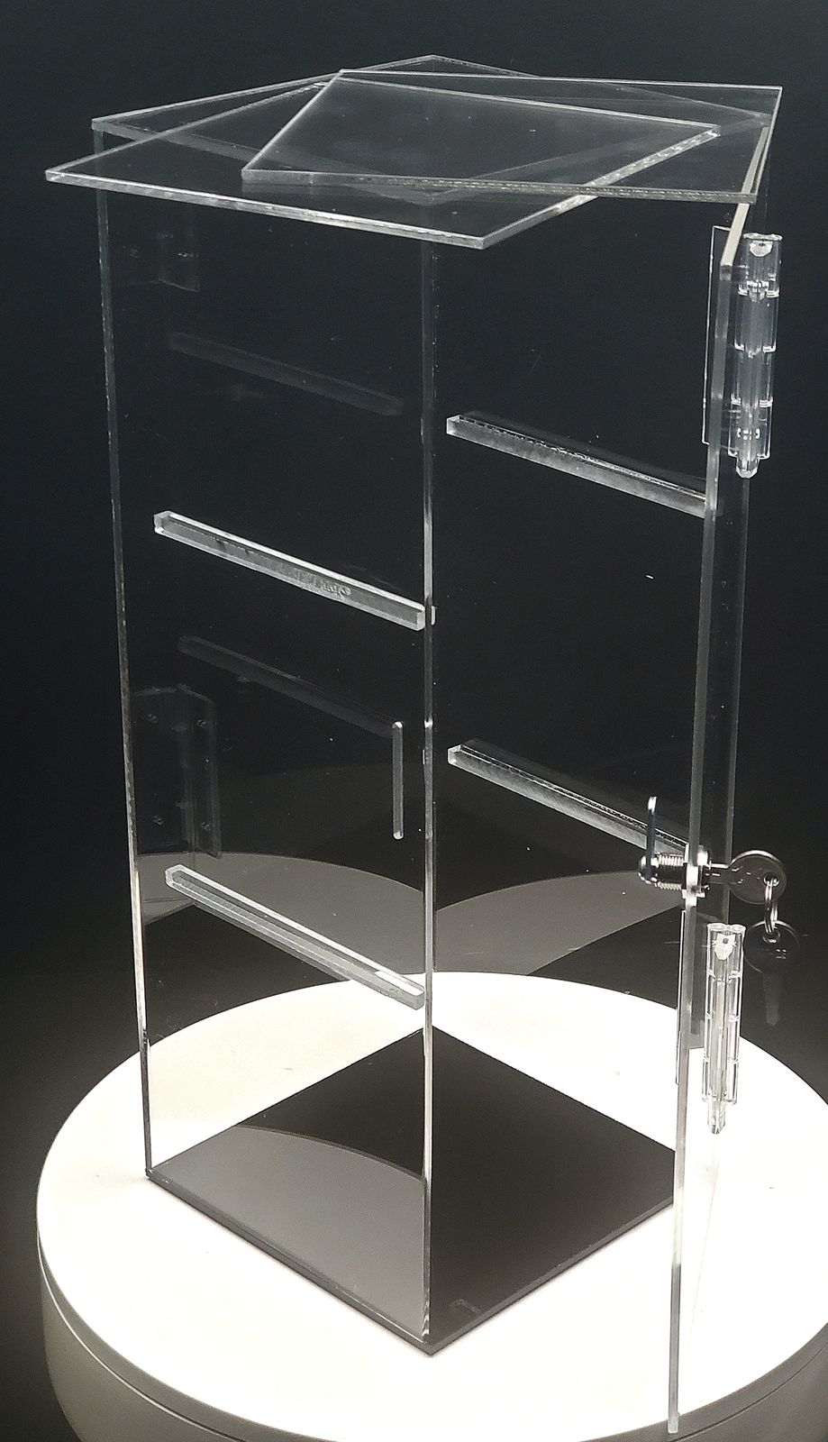 T'z Tagz Clear Acrylic Display Case Removable 2 Shelf Locking Showcase Cabinet