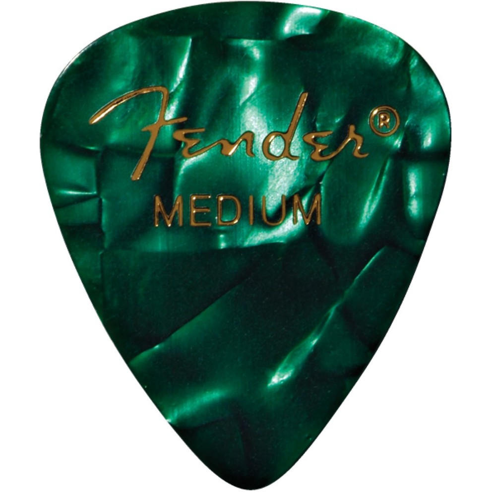 Fender Premium Celluloid 351 Shape Guitar Picks, Medium, Green Moto, 12-Pack