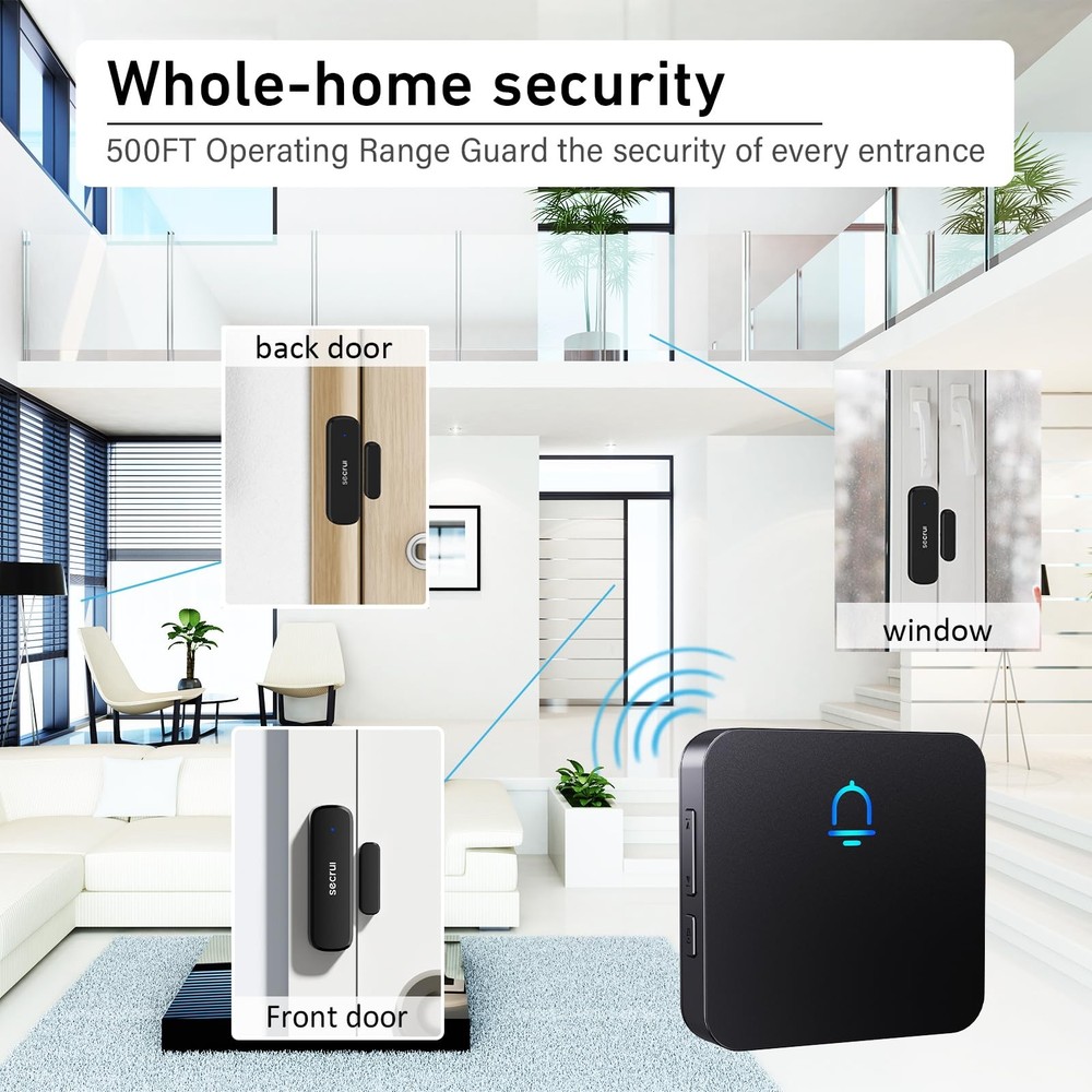 SECRUI Wireless Door Chimes When Entry for 1 sensor 1 receiver, Black