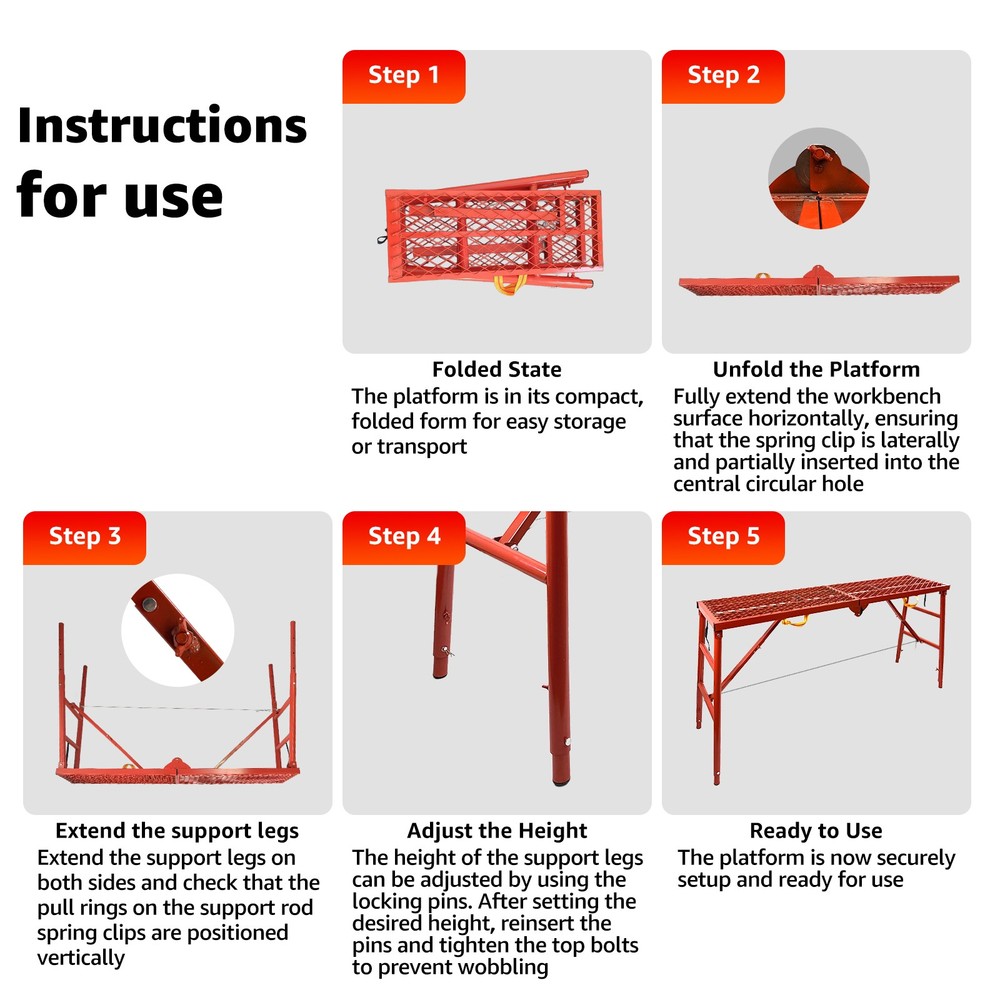 800 LBS Folding Scaffolding Platform 5 Levels Height Adjustable Work Platform