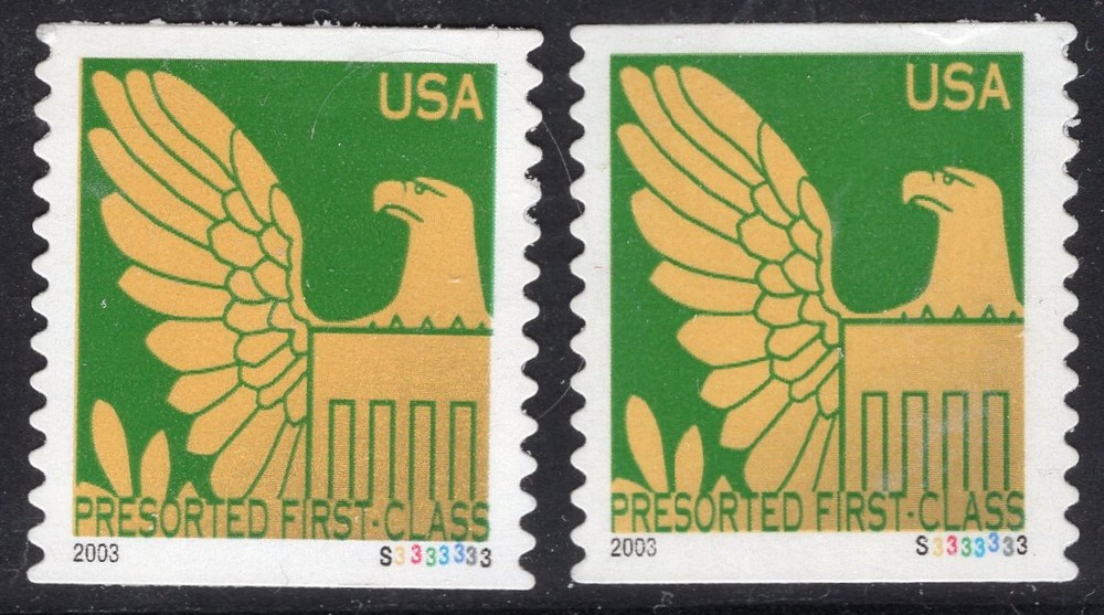 ERROR 3796 3796a  (25c) Eagle - Plate # S3333333 Regular & Lightly Tagged - Used