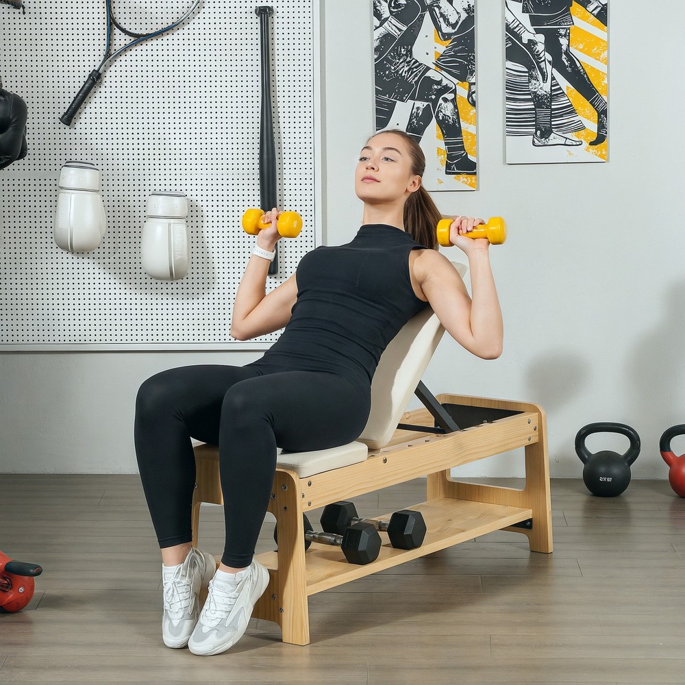 Adjustable Weight Bench with Rack for Weight Lifting, White