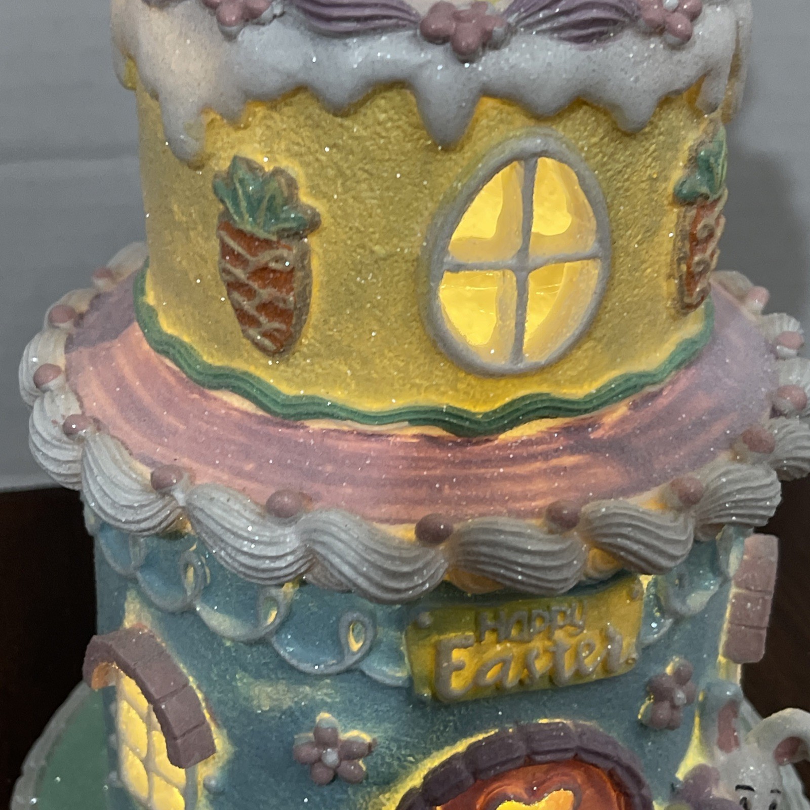 Easter Cake Cupcake Gingerbread House Bunny Carrot LIGHT UP Tabletop Decor 10.5"