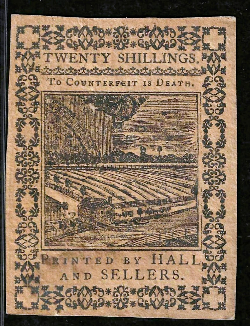 1773 PENNSYLVANIA COLONIAL 20 SHILLINGS (1 POUND) ~ PMG GEM UNCIRCULATED 63 EPQ