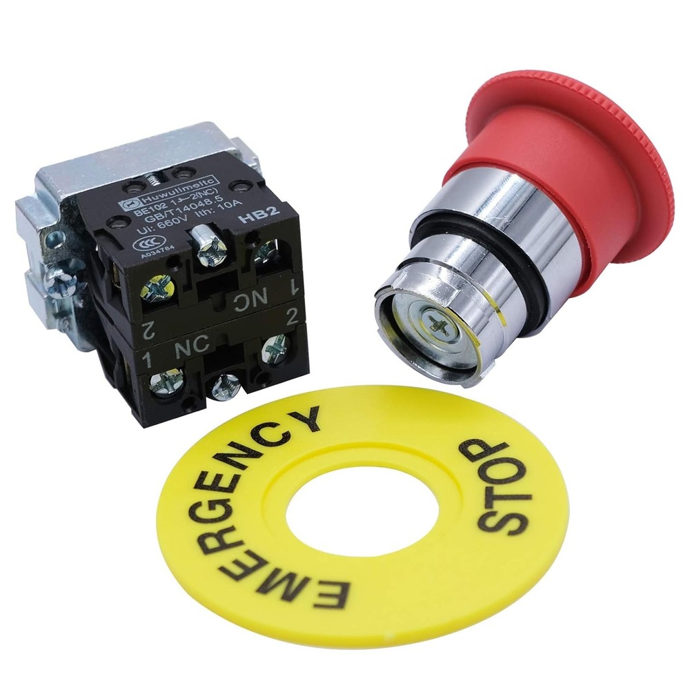 mxuteuk 2NC 22mm Emergency Stop Push Button Switch Red Mushroom 2 NC