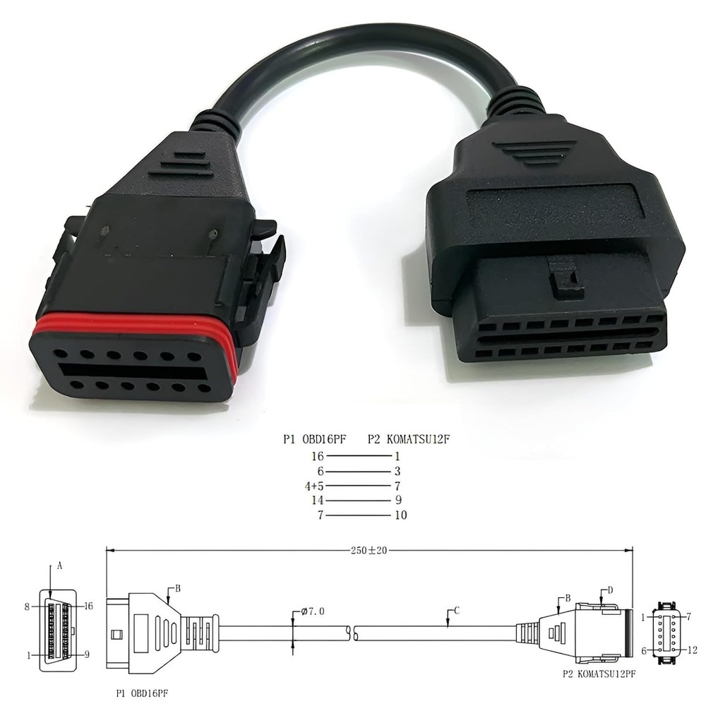 OBD2 Diagnostic Cable for Komatsu 12 Pin Cummins Inline6 Adapter Cable,...