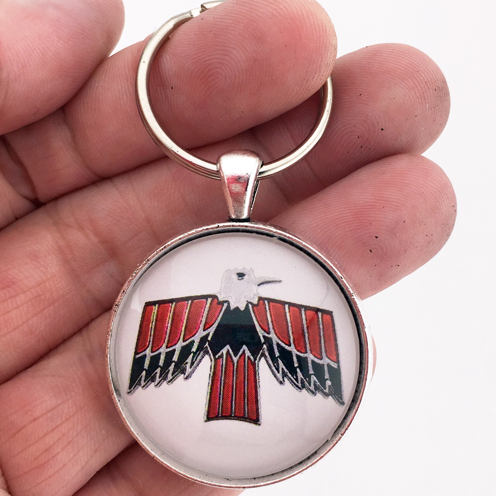 Vintage 1960's Pontiac Firebird Emblem Silver Red black 1.2" Diameter Keychain