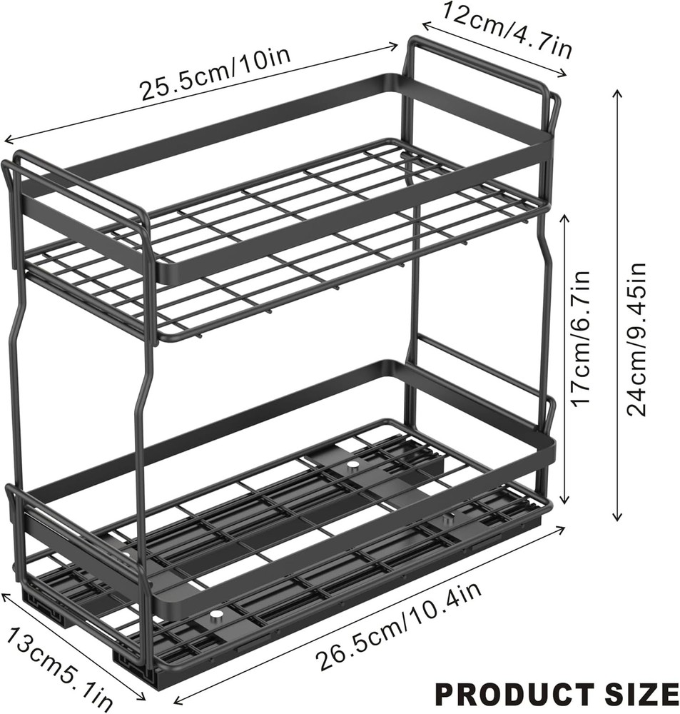 Pull Out Spice Rack Organizer for Inside Kitchen Cabinets, 2 Tier Metal Slide Ou