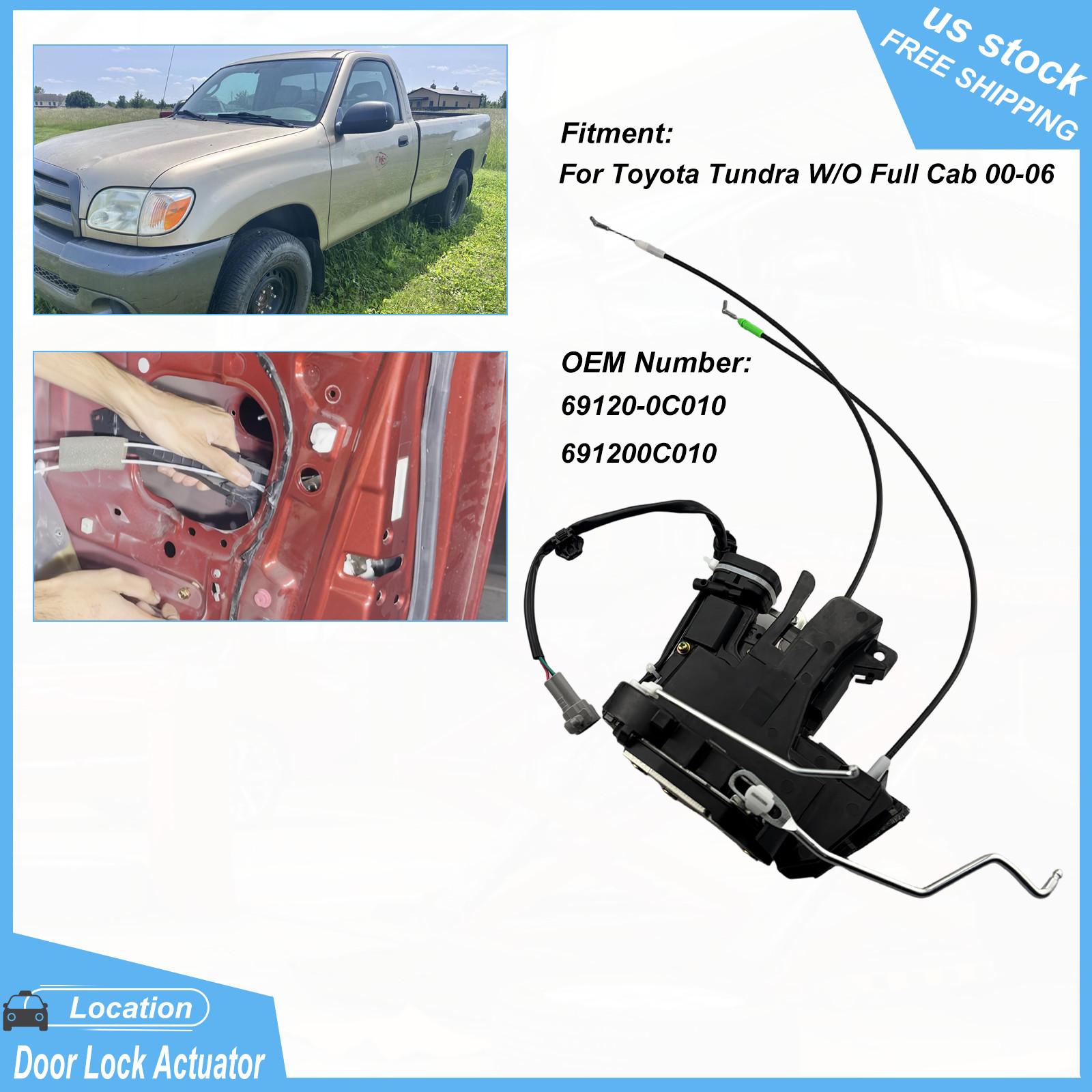 Front Left Driver Power Door Lock Actuator for Toyota Tundra W/O Full Cab 00-06