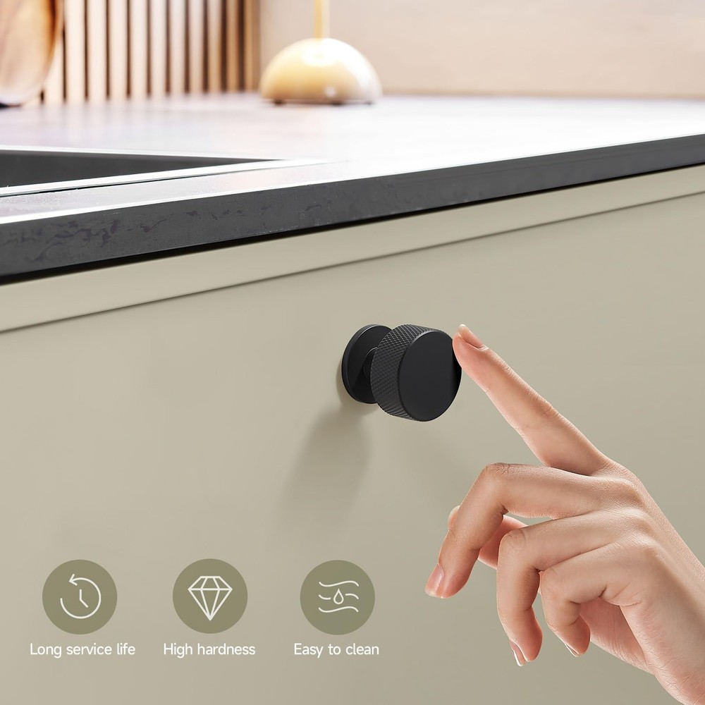 10 Pack Matte Black Cabinet Knobs for Kitchen Cabinets & Dresser Drawers, Rou...