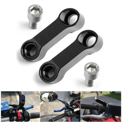2Pcs Motorcycle Mirror Extender Riser Extension Bracket Blk 10mm M10