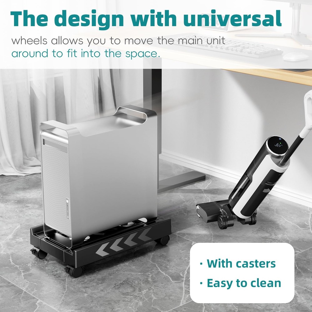 CABTE Adjustable Computer Tower Stand, Mobile CPU Stand with 4 Black Standard