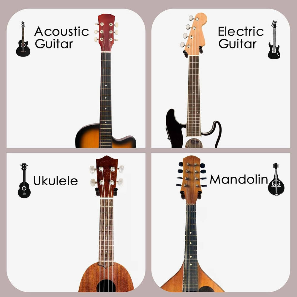 Guitar Wall Mount 2 Pack, Rotatable Solid Wood Hanger with Screws, V-Shaped Hook