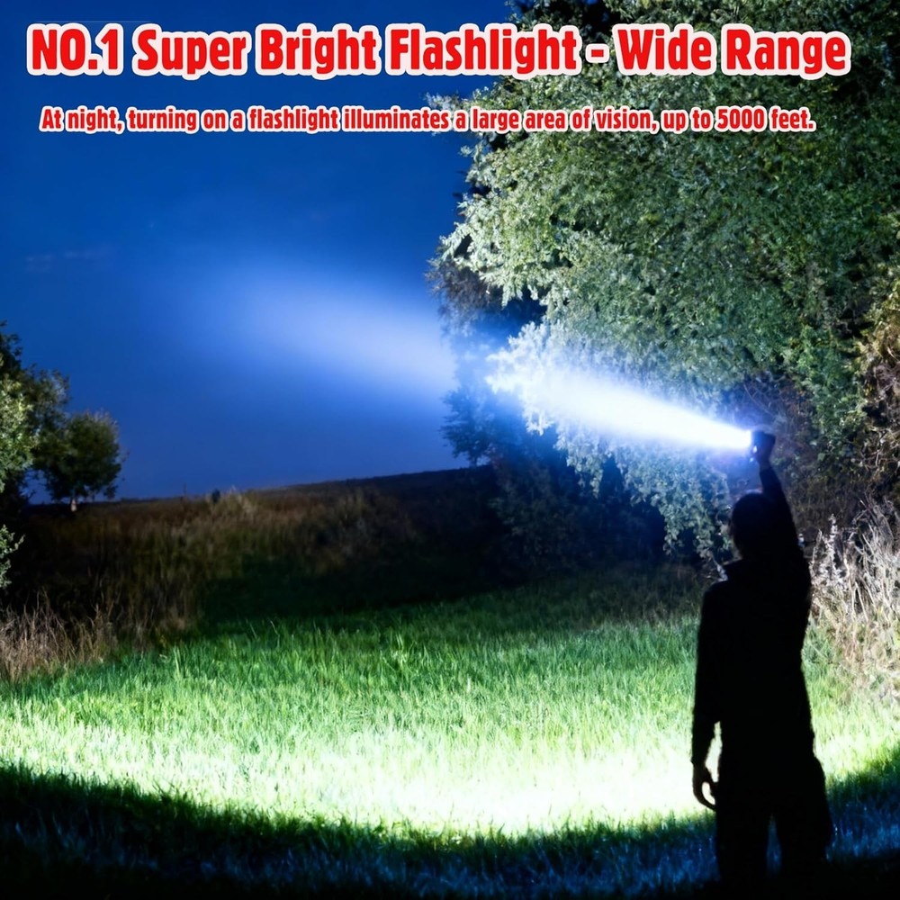 2 LED Flashlights Tactical Super Bright Zoomable Waterproof 5 Modes Torch Work