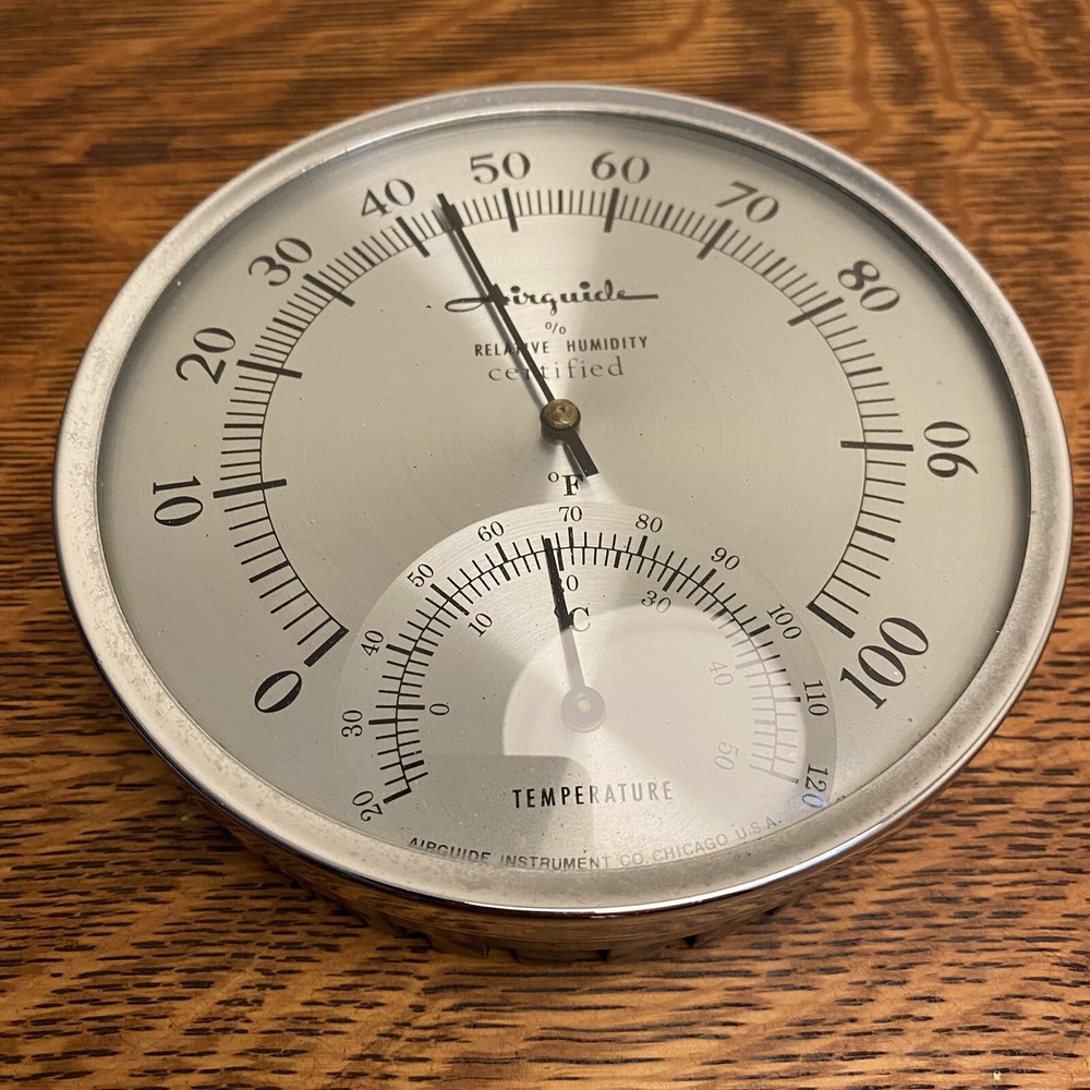 Vintage Rare Chrome Airguide Barometer Temperature & Humidity