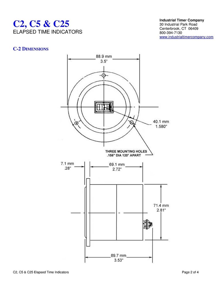 ITC Industrial Timer Corp C2F Running Elapsed Time Meter 120 VAC New
