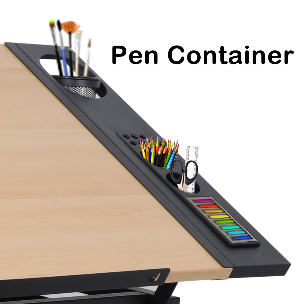 Adjustable Height Drafting Drawing Table Tiltable Tabletop Edge Stopper