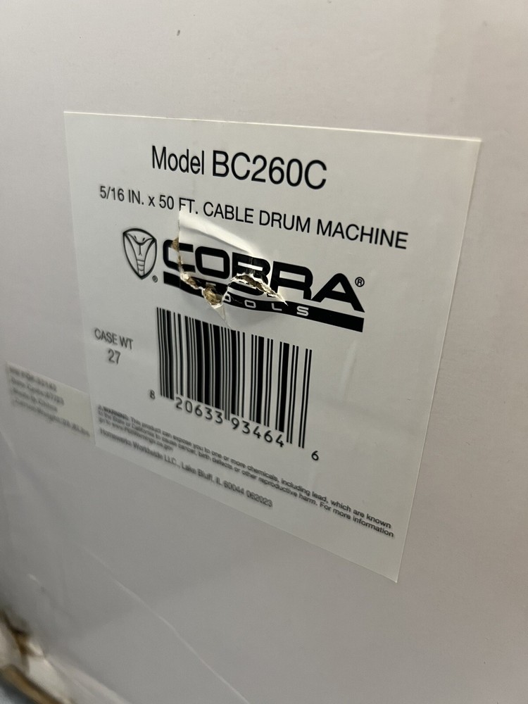 Cobra BC260 5/16in X 50ft Cable Drum Machine Drain Auger Model