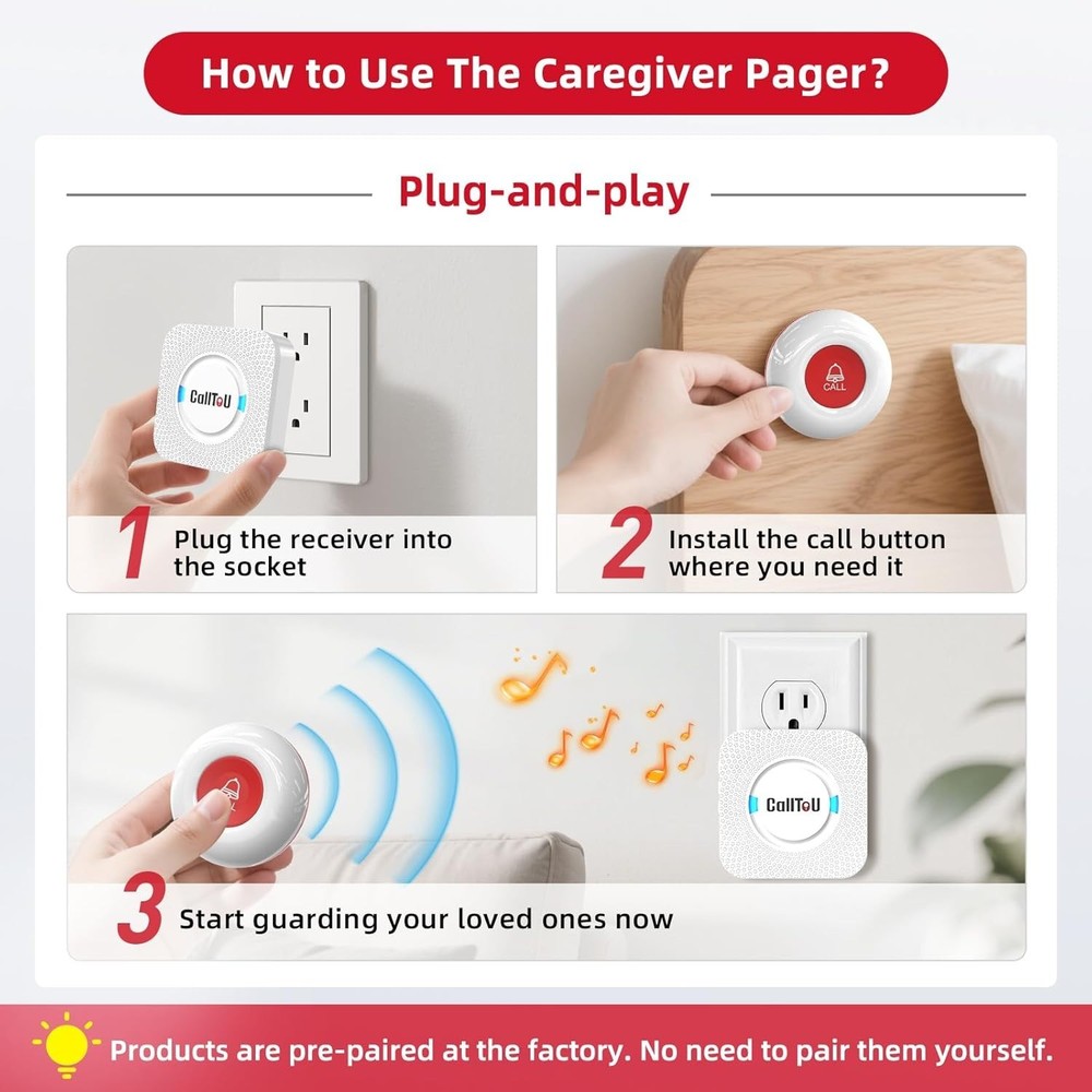 Patient Help System: 2 Button Wireless Pager with 55 Ringtones & 500+ Feet Range