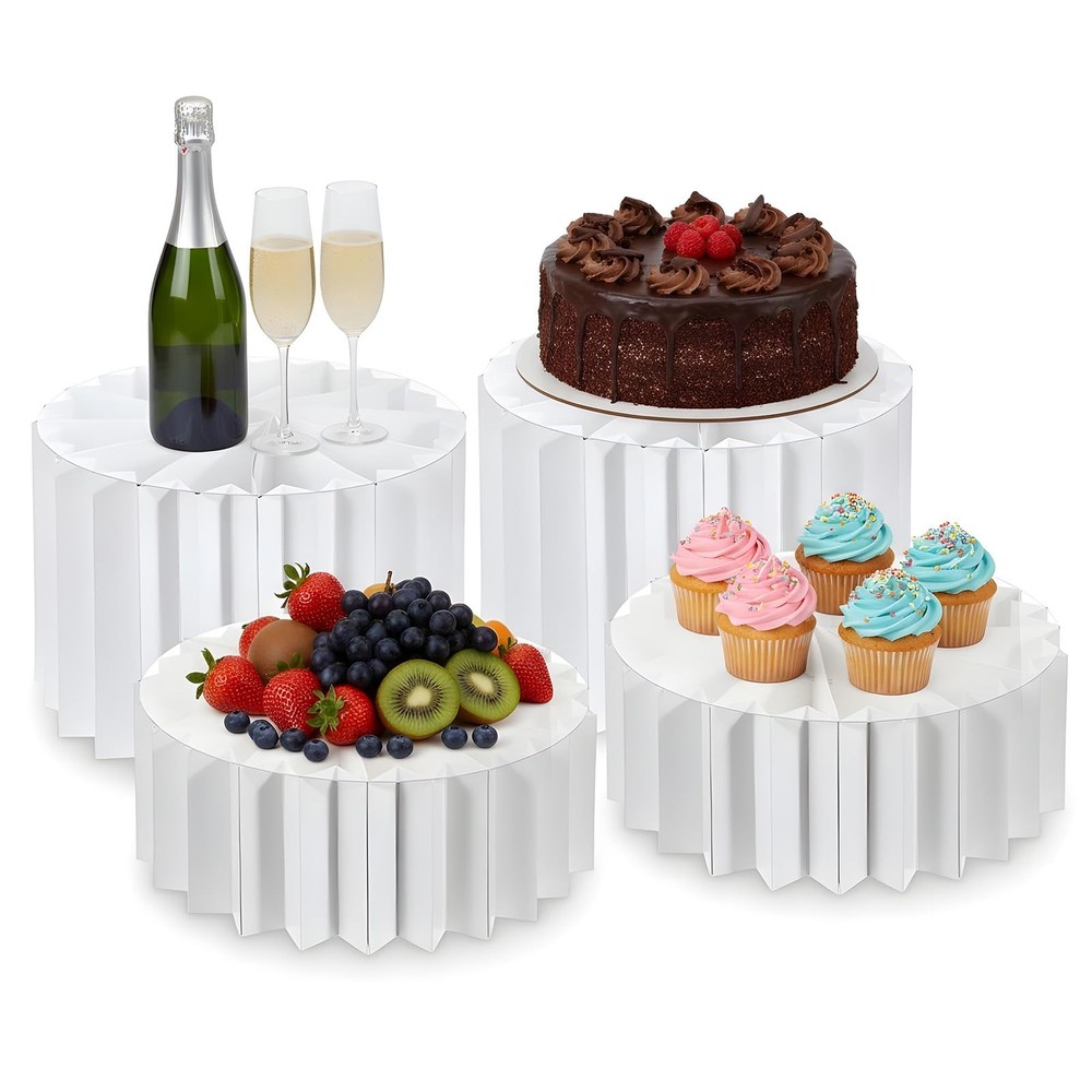 MAQUITA 4 Pack Buffet Risers, Foldable White Cardboard Food Display Risers wi...