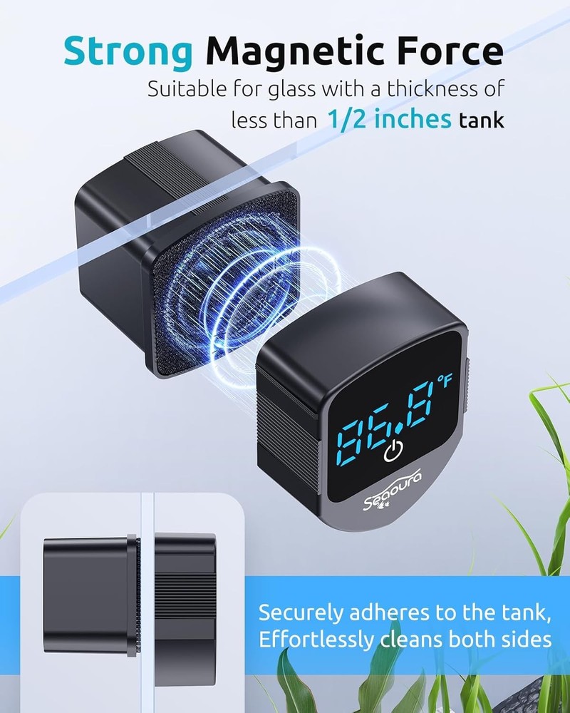 Aquarium magnetic cleaner with thermometer