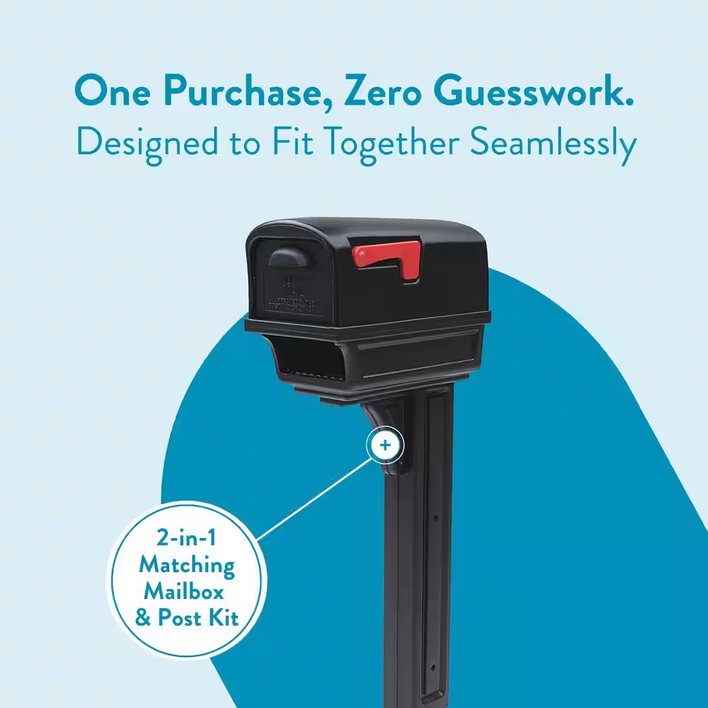 Gentry Black, Medium, Plastic, All-In-One Mailbox and Post Combo