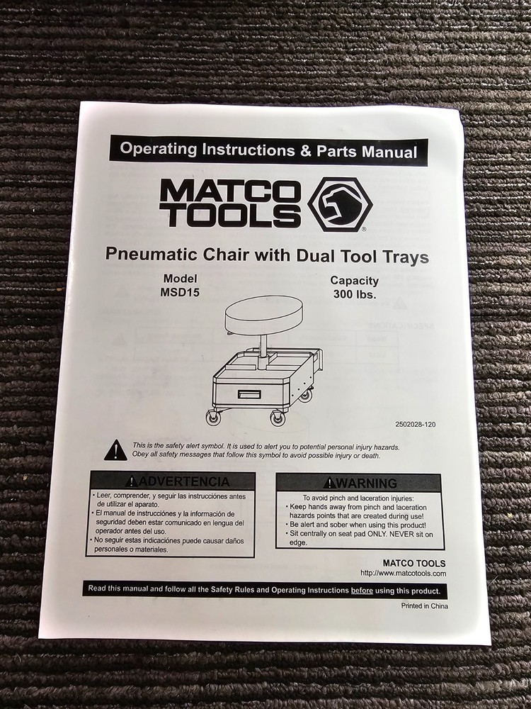 MATCO TOOLS MSD15 ADJUSTABLE PADDED CREEPER SEAT WITH TOOLBOX DRAWERS, RED