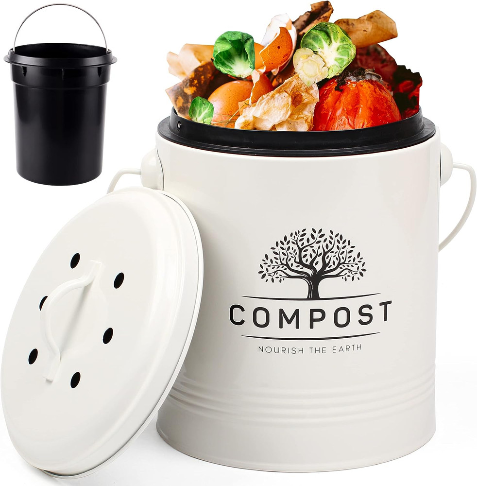 Kitchen Compost Bin, 1.3 Gallon Countertop Compost Bin with Lid, Indoor Compo...