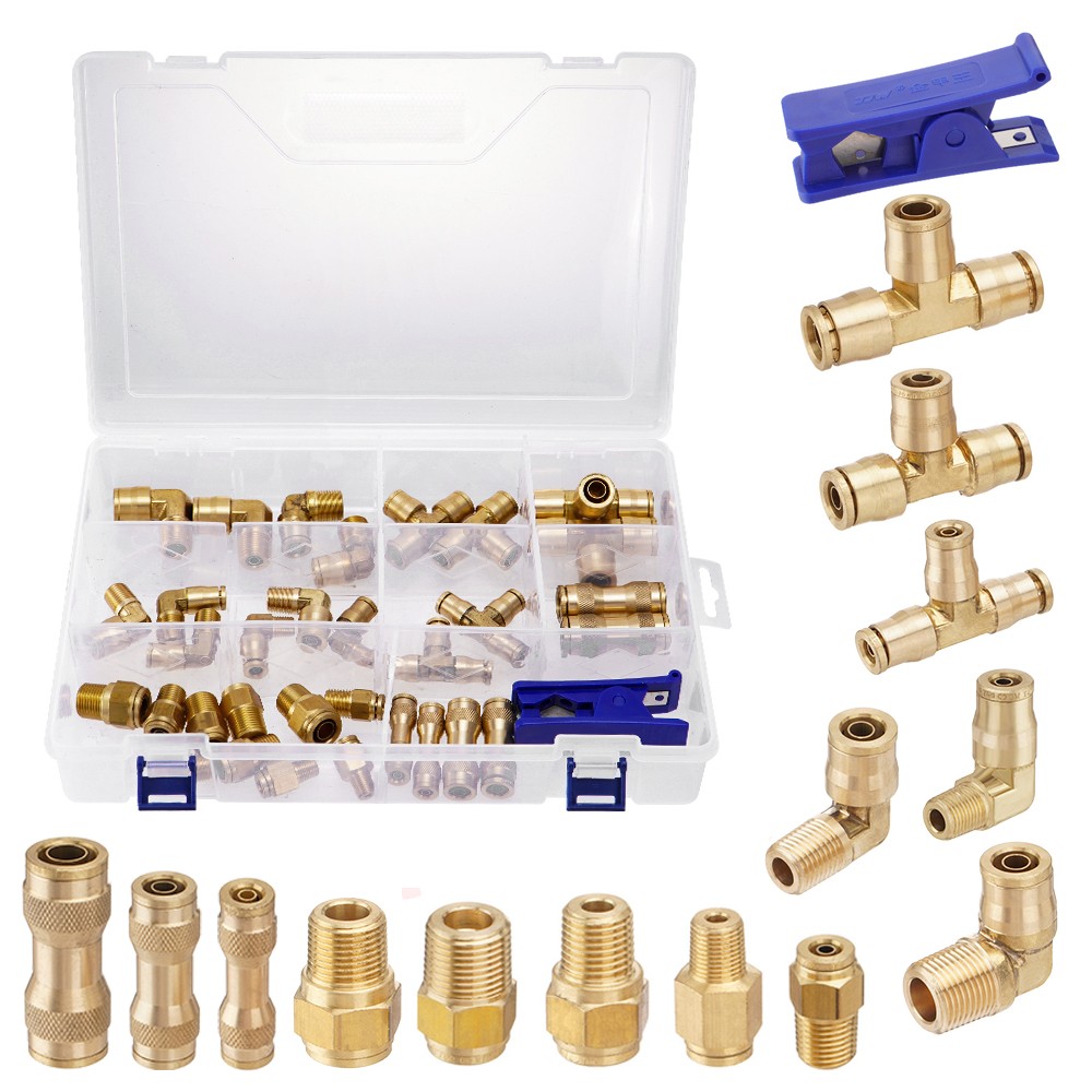 33 DOT Air Brake Line Fittings 1/4" 3/8" 1/2" Push to Connect Fitting Assortment
