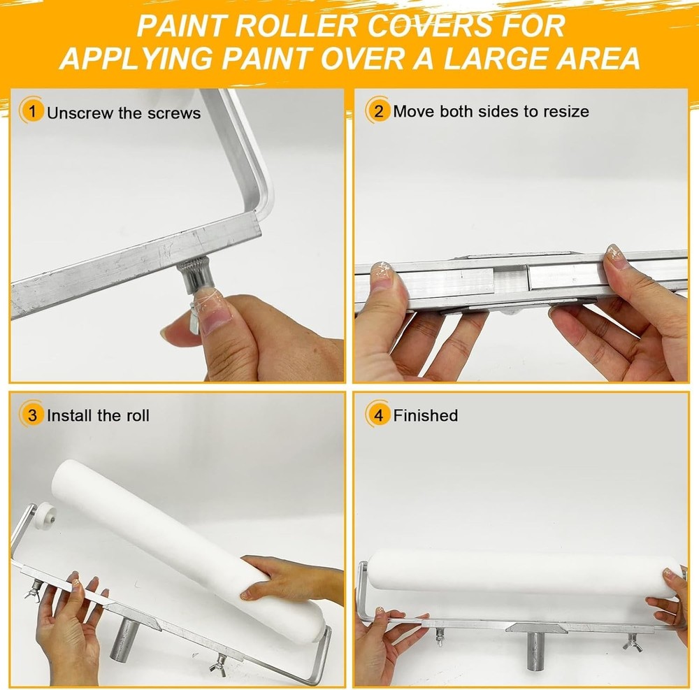 7 Pcs 18 Inch Paint Roller Kit, 14"-25" Adjustable Roller Frame, 2-4.7ft Thicken