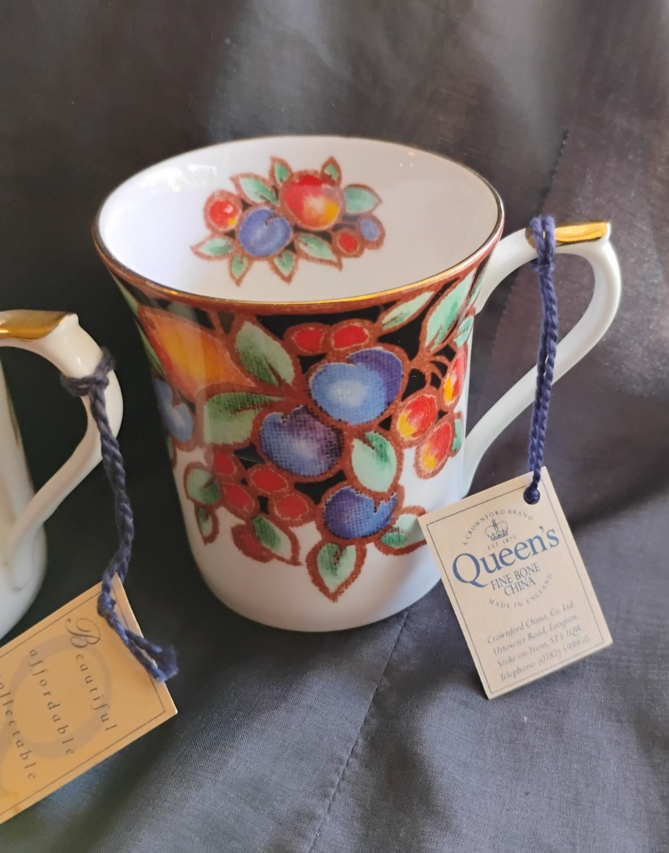 New with Tag Queens Fine Bone China "Covent Garden" Pattern Mugs, Set of 2