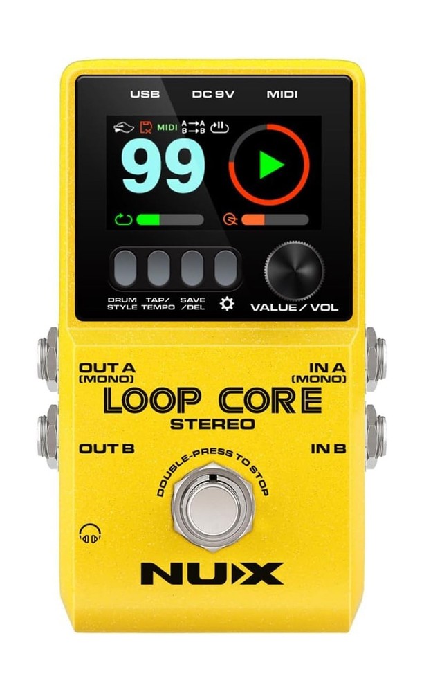 NUX Loop Core Stereo Guitar Looper Pedal - Bundle with 4 Patch Cables and Sna...