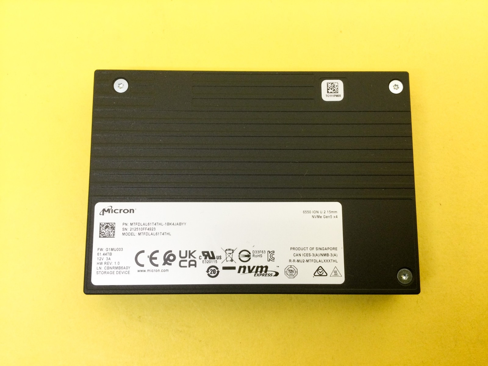 Micron 6550 ION 61.44TB NVMe PCIe Gen5x4 U.2 15mm 2.5in SSD MTFDLAL61T4THL New