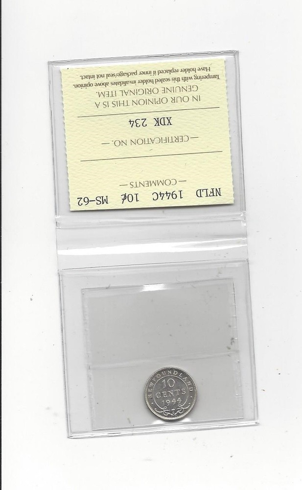 1944c, ICCS Graded, Newfoundland Ten Cent, **MS-62**
