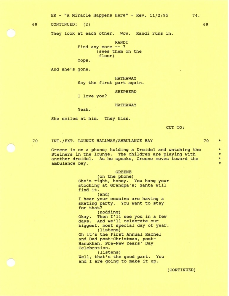 *ER - A MIRACLE HAPPENS HERE (1995) Revised First Draft Script DTD 10/29/95