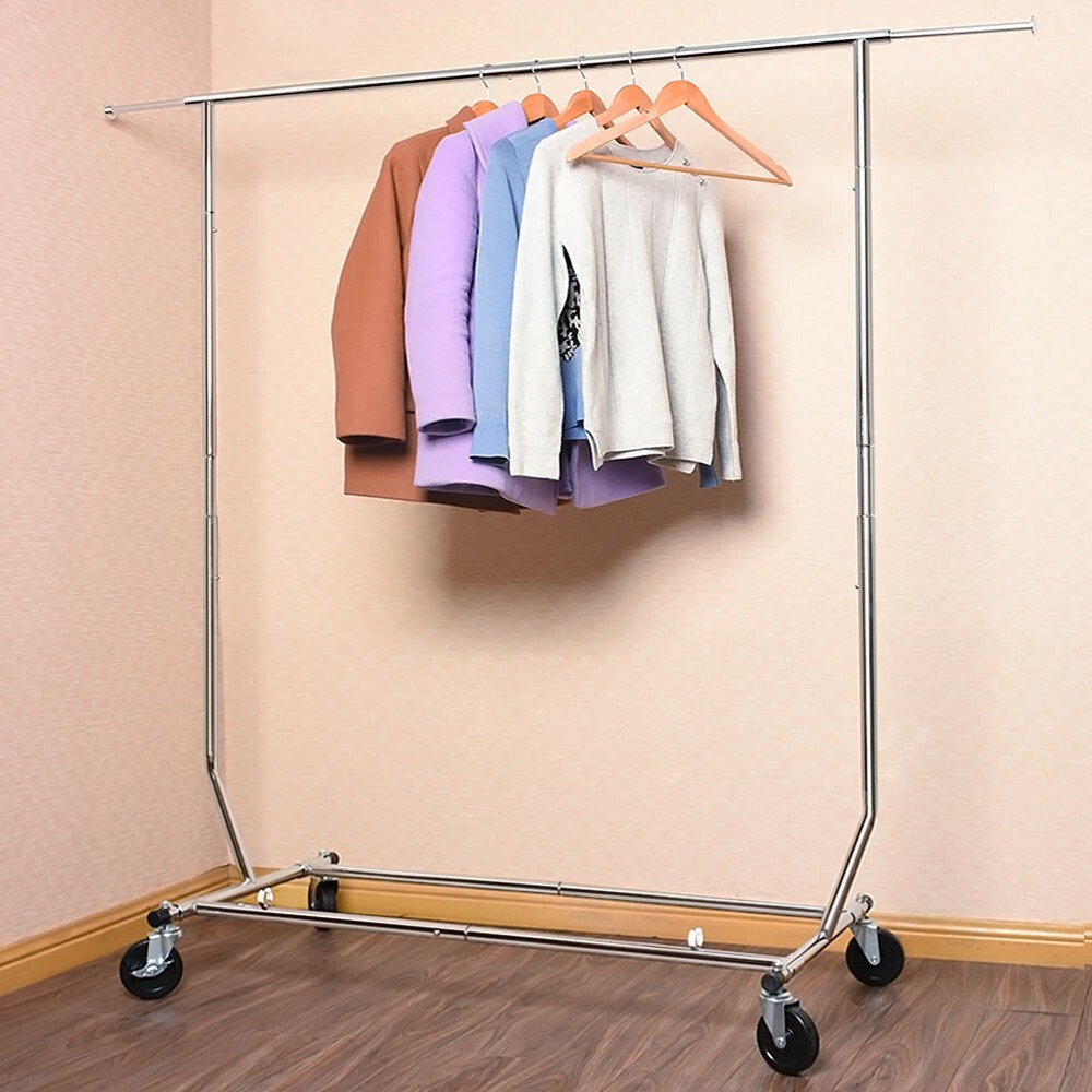 HOKEEPER 250lbs Sing Rail Adjustable Collapsible Rolling Clothes Garment Racks