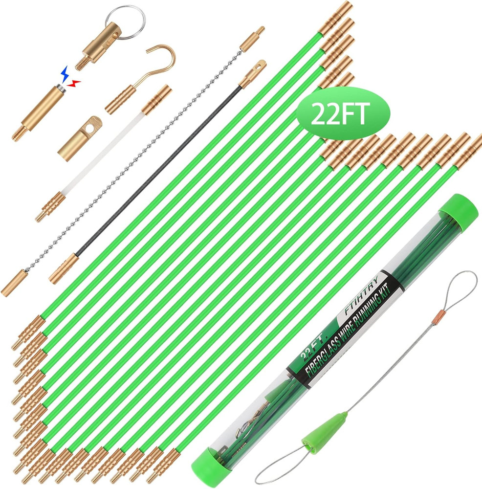 22FT Fiberglass Running Electrical Wire Cable Glow Rods Wire Pulling, Fish Rods