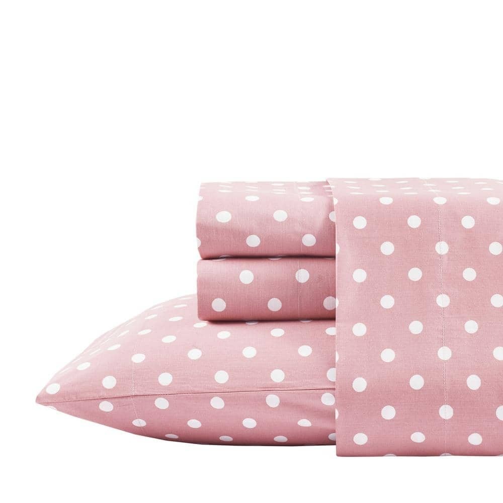 Queen Sheet Polka Dot Printed Pink Cotton Set 4-Piece
