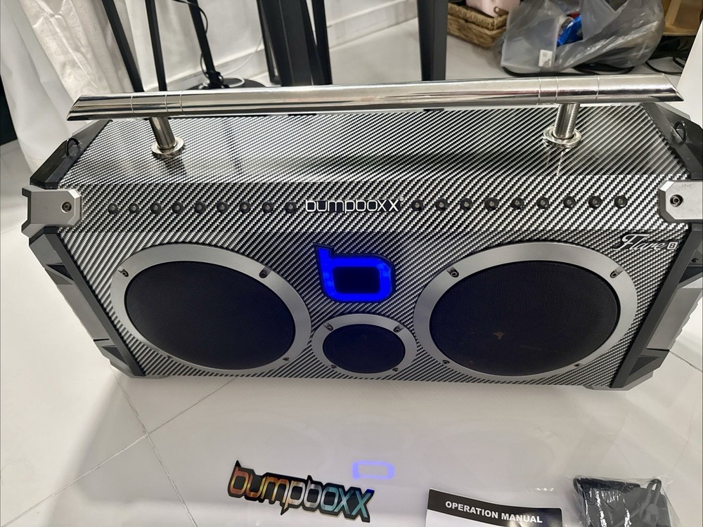 bumpboxx Flare8 Boombox Bluetooth USB Remote Microphone Aux Input Black Silver