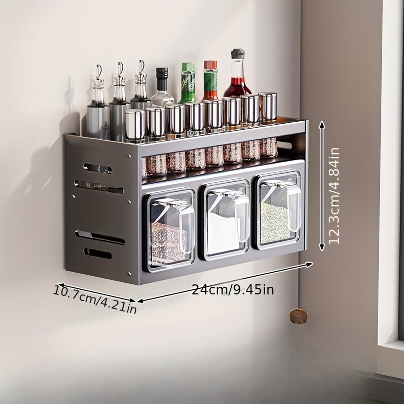 Wall Mounted Aluminum Spice Storage Kit with Containers