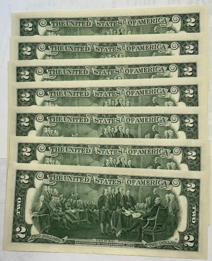 🇺🇸🍀 7 Lucky NEW Uncirculated Two Dollar Bills Crisp $2 Sequential 2017A SF