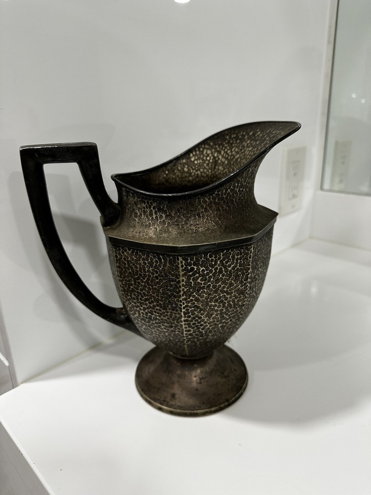 Antique Silverplated Water Hand Hammered Pitcher Jug